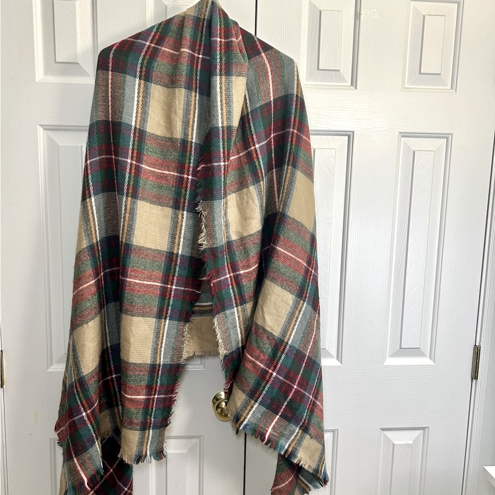 Sole Society Wool Blend Plaid Blanket Scarf Wrap